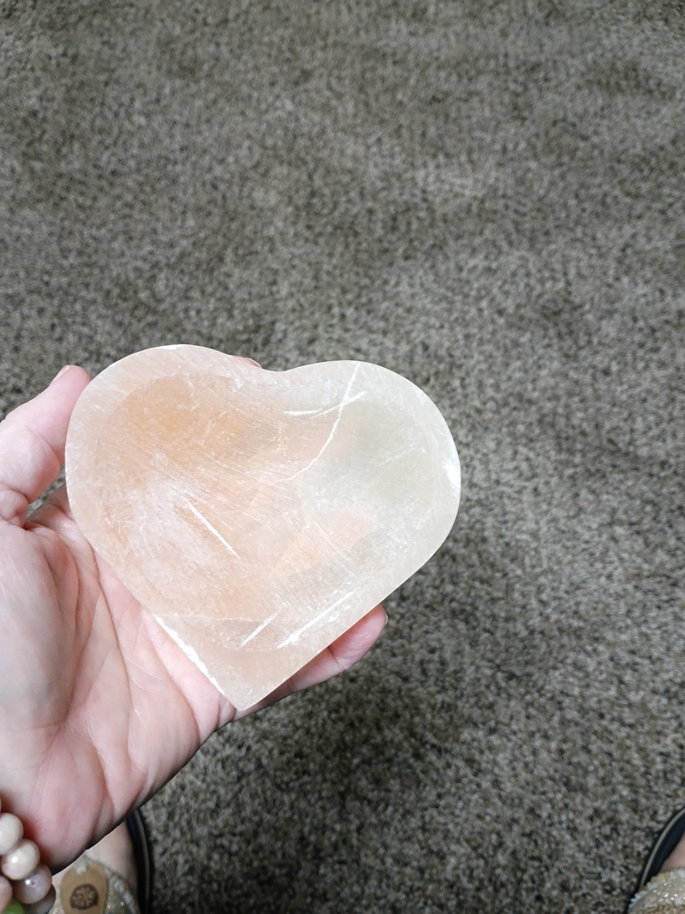 Heart-Shaped Peach Selenite Bowl